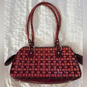 Woven Genuine Leather Shoulder Bag‎ Y2K Pink Burgundy Structured Unique Art